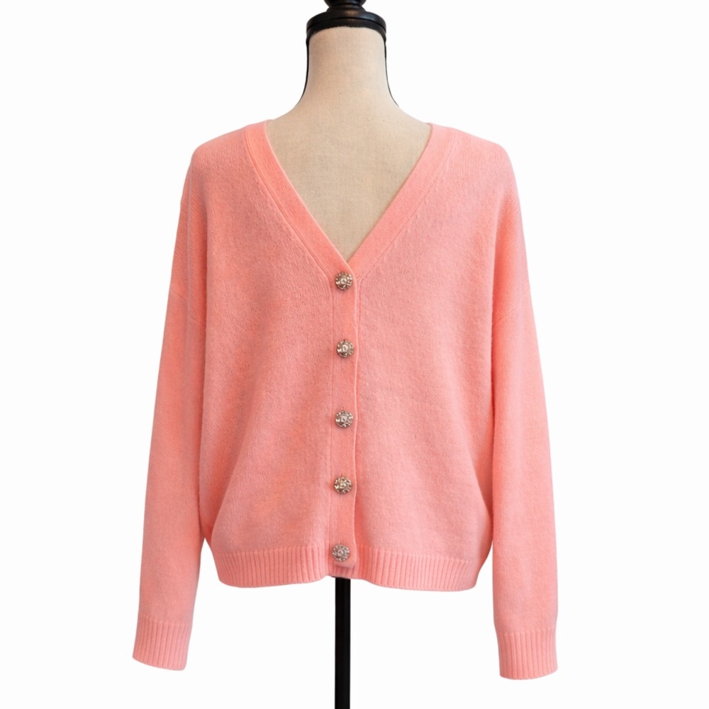 CeCe • Valentine Pink Sweater or Reversible Cardigan with Rhinestone Buttons - Picture 4 of 11